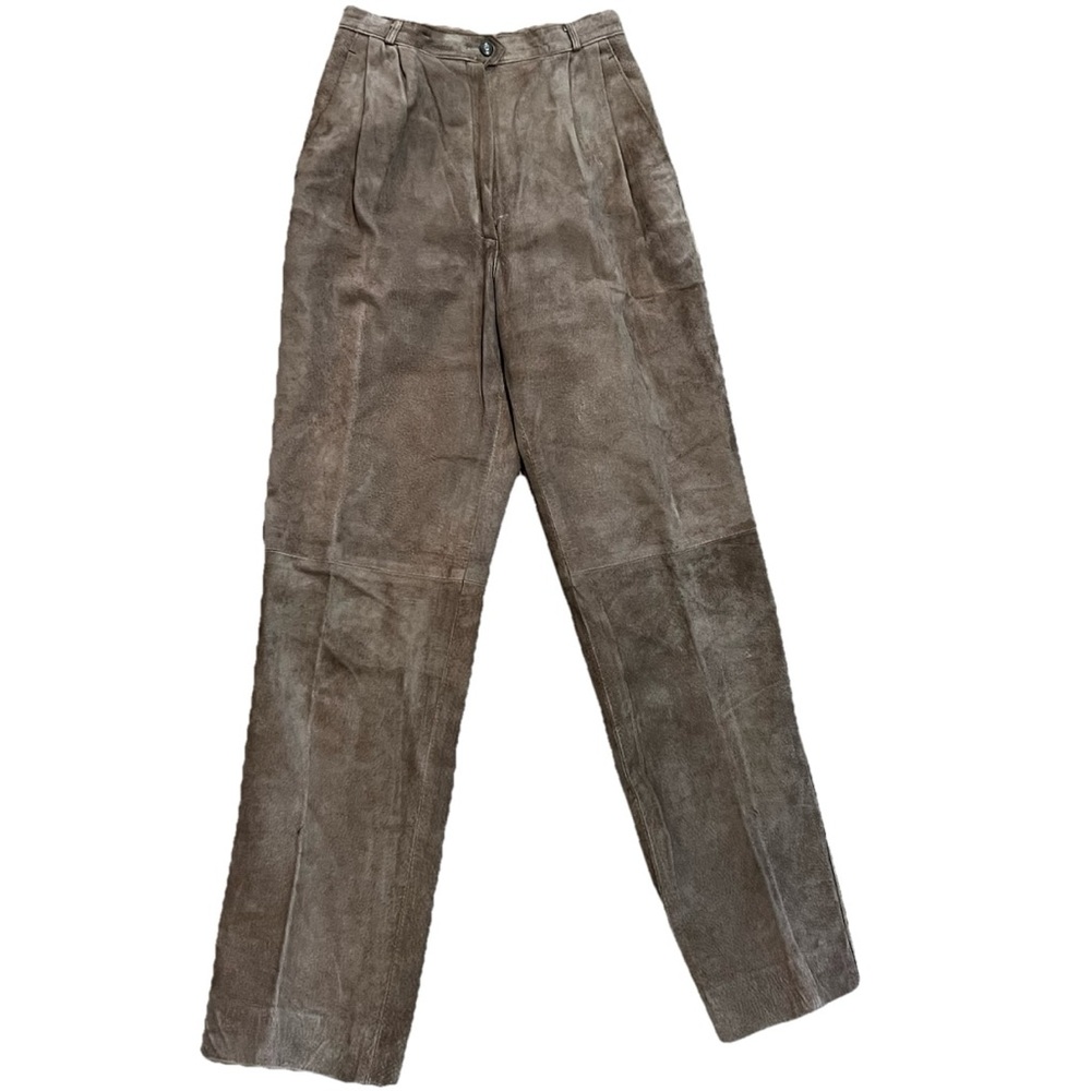 Vintage‎ Vegan Suede Pants Mocha Brown Sz 24" Pleated Waist High Rise Leather - Picture 11 of 11